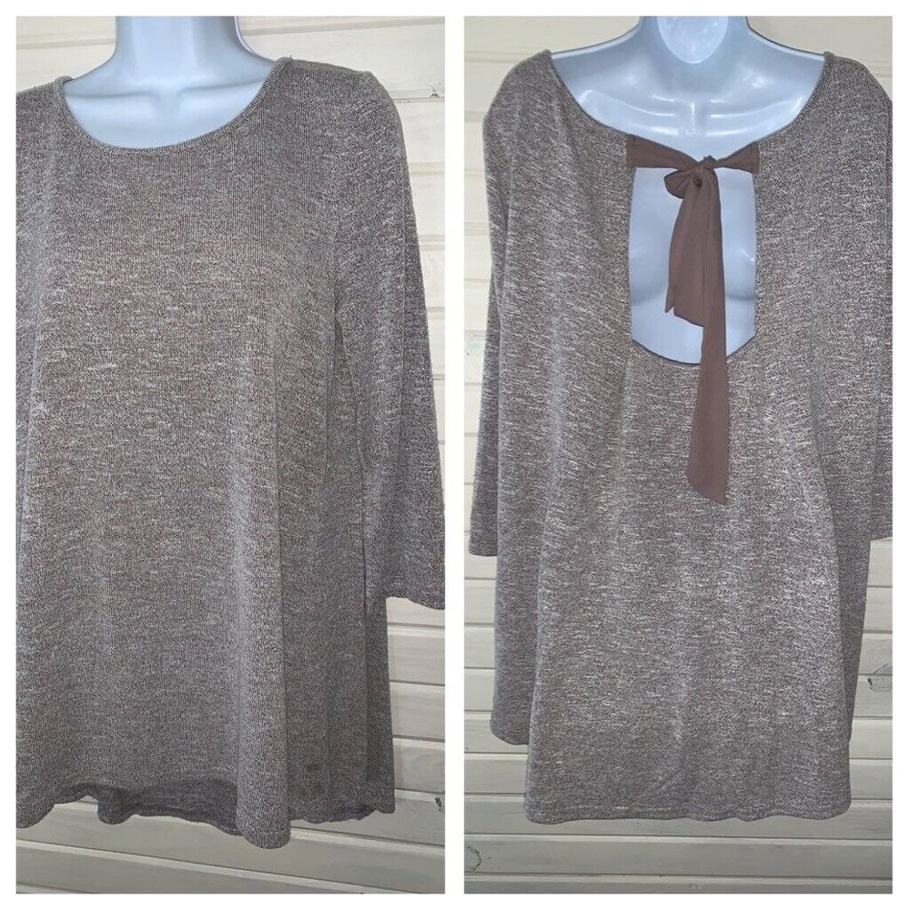 BKE RED Sz LARGE Marled Sweater Boho Tunic Sash Bow Tie Back Light Mauve EUC